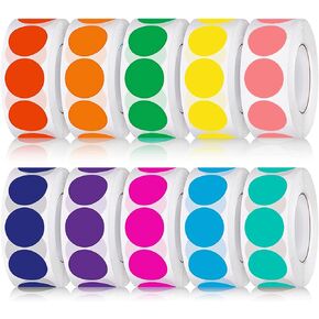 5000 PCS 3/4" Round Color Coding Circle Dot Labels,Self-Adhesive Circle Dot Sticker 10 Assorted Colors for File Classification,Mark Key Points,Office organizing.(10 Rolls,500 Labels/Roll)