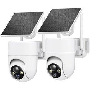 2 Pack 2K Solar Wireless Outdoor Security Cameras with 360°PTZ, Color Night Vision, PIR Motion Sensor for WiFi Camera Outdoor Wireless, 2-Way Talk, Cloud/SD Storage, Alarm Push