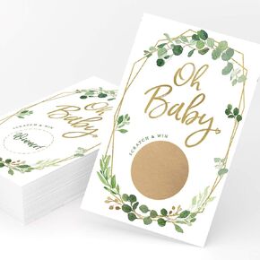Printed Party Baby Shower Scratch Off Game, Greenery Lottery Ticket, Set of 30