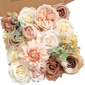 Artificial flower box set silk fake flowers for DIY wedding hand bouquet flower arrangement bouquet centerpiece decorations baby shower party home decorations (Burgundy)