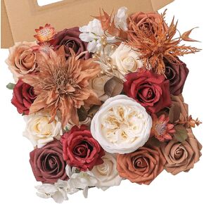 Artificial flower box set silk fake flowers for DIY wedding hand bouquet flower arrangement bouquet centerpiece decorations baby shower party home decorations (Burgundy)