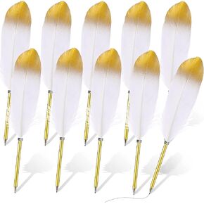 Chivao 10 Pcs Feather Quill Ballpoint Pens Bulk 0.5mm Ink Refined Plated Rod Feathered Vintage Pens for Writing Guest Signature Office Party Favors(Multi Colors)