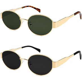 2 حزمة من النظارات الشمسية البيضاوية الذهبية الرجعية للنساء مصمم الأزياء العصرية Dupes Shades Vintage 90s Sun Glasses