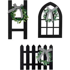 3Pcs Wooden Farmhouse Window Tiered Tray Decor Rustic Farmhouse Decor Mini Window Frames Decor Tiered Tray Party Favors Decorations for Christmas Birthday Party Wedding Holiday, Black