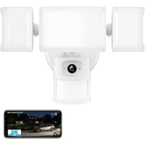 كاميرا Olafus Flood Light في الهواء الطلق، مصباح كاميرا أمان ذكي بقدرة 55 وات، تركيبات إضاءة خارجية مع مصابيح LED 5500LM 2K QHD IP65، كشف الحركة، صوت ثنائي الاتجاه، تسجيل بالألوان الكاملة 125 درجة لساحة المنزل (أبيض)