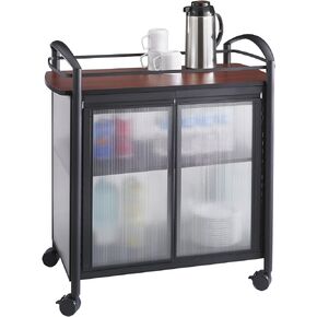 Safco Products Impromptu Refreshment Cart 8966BL, Cherry Top, Black Frame, 200 lbs. Capacity, Double Doors, Swivel Wheels