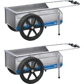 Company Foldit Do It All Portable Aluminum Folding Utility Cart, 330 Pound Capacity, Blue Stripe (2 Pack)