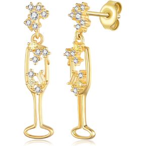 Wine Glass Earrings 925 Sterling Silver Champagne Wine Glass Earrings for Women Girls Champagne Jewelry Gifts for Birthday Wedding