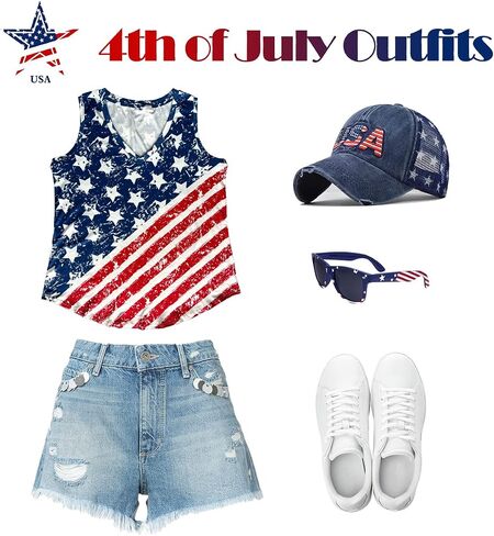 ShinyU Plus Size Tops for Women American Flag Shirts 4th of July Flag Vneck/Crewneck Short/Sleeveless Patriotic Tunics XL-5XL in Saudi Arabia