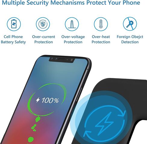 محطة شحن لاسلكية 3 في 1، محول شحن سريع لشاحن iPhone، حامل شاحن 15 وات معتمد من Qi للهاتف والساعة، سلسلة Air Pods/iWatch، مثل i-Phone، Pro/11 Pro Max/XS، إلخ in Kuwait