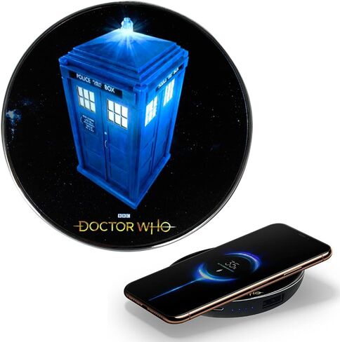 Doctor Who 60th Logo Wireless Charger with Built-in Backup Battery Pack for Wired USB and Wireless Charging. Portable Phone Charger with Illuminated Dr. Who Logo. Doctor Who Gifts, Collectibles in Saudi Arabia