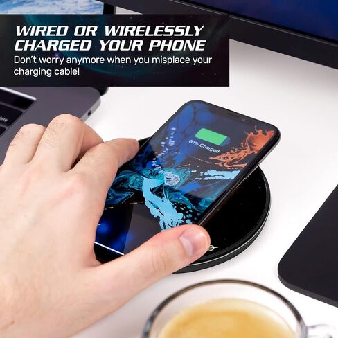 Doctor Who 60th Logo Wireless Charger with Built-in Backup Battery Pack for Wired USB and Wireless Charging. Portable Phone Charger with Illuminated Dr. Who Logo. Doctor Who Gifts, Collectibles in Saudi Arabia