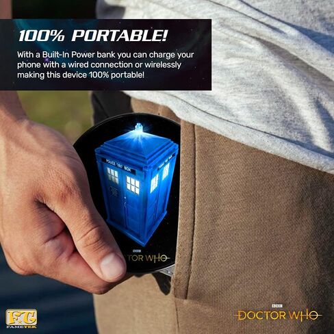 Doctor Who 60th Logo Wireless Charger with Built-in Backup Battery Pack for Wired USB and Wireless Charging. Portable Phone Charger with Illuminated Dr. Who Logo. Doctor Who Gifts, Collectibles in Saudi Arabia