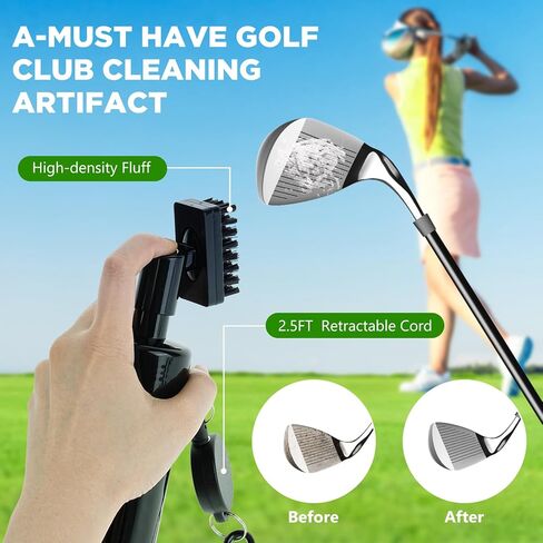 مجموعة تنظيف نادي الجولف من كورين، 2 مبراة لنادي الجولف على شكل U & V-Grooves، منظف فرش نادي الجولف مع حلقة تسلق قابلة للسحب، مجموعة أدوات فرشاة الجولف المحمولة، ملحقات حقيبة الجولف للرجال والنساء in Kuwait