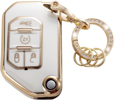 Gematay for Jeep Key Fob Cover with Keychain, Key Shell Cover Compatible with 2018 2019 2020 2021 2022 2023 Wrangler JL Gladiator Sahara Smart Key Fob, White in Saudi Arabia