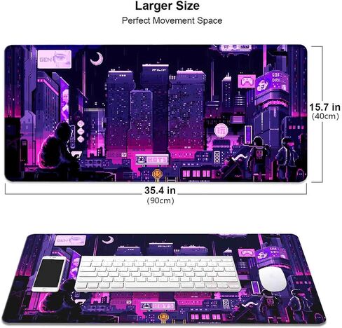 Anime Space Scene Desk Pad, Blue Pastel Galaxy Large Mouse Pad XL Cute, Cosmos Desk Mat, Aesthetic Stars Clouds and Planets Extended Mousepad, Game Mat, 35.4 x 15.7 in in Saudi Arabia