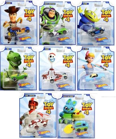 Hot Wheels Toy Story 4 Character Cars Complete Set of 8 Diecast Vehicles with Woody, Buzz Lightyear, Alien, Rex, Forky, Bo Peep, Duke Caboom, Ducky & Bunny in Saudi Arabia