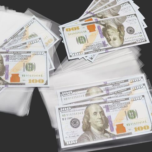 200 Pack Currency Sleeves,Clear Paper Money Holder with Plastic Storage Case Money Sleeves OPP Bag for Paper Money Bill Stamp Protector in Kuwait