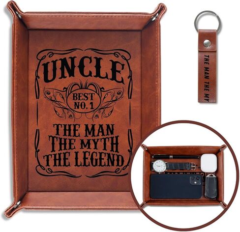 INNObeta Uncle Gifts Valet Tray، منظم تخزين سطح المكتب من جلد البولي يوريثان بجانب السرير وحامل العملات المعدنية من Niece Nephew، مثالي لعيد الميلاد وعيد الميلاد وعيد الأب in Saudi Arabia