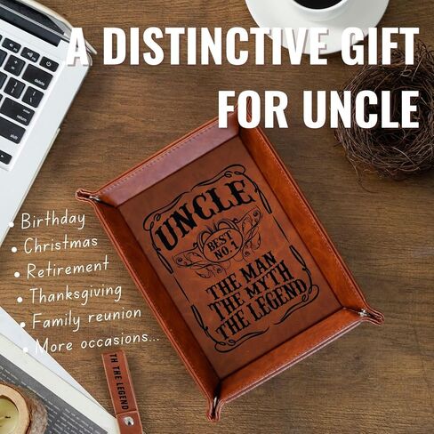 INNObeta Uncle Gifts Valet Tray، منظم تخزين سطح المكتب من جلد البولي يوريثان بجانب السرير وحامل العملات المعدنية من Niece Nephew، مثالي لعيد الميلاد وعيد الميلاد وعيد الأب in Saudi Arabia