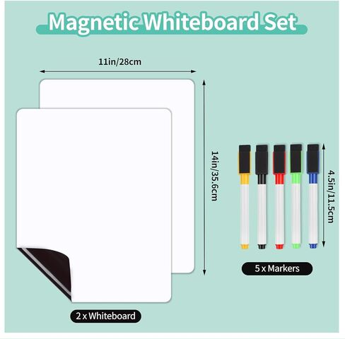 2 حزمة من لوح المسح الجاف المغناطيسي، 11 بوصة × 14 بوصة سبورة بيضاء مغناطيسية للثلاجة/المخطط، لوحة مسح جافة مغناطيسية لقائمة البقالة لمذكرات المطبخ المنزلي، قائمة البقالة، 5 علامات وممحاة in Kuwait