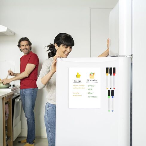 2 حزمة من لوح المسح الجاف المغناطيسي، 11 بوصة × 14 بوصة سبورة بيضاء مغناطيسية للثلاجة/المخطط، لوحة مسح جافة مغناطيسية لقائمة البقالة لمذكرات المطبخ المنزلي، قائمة البقالة، 5 علامات وممحاة in Kuwait
