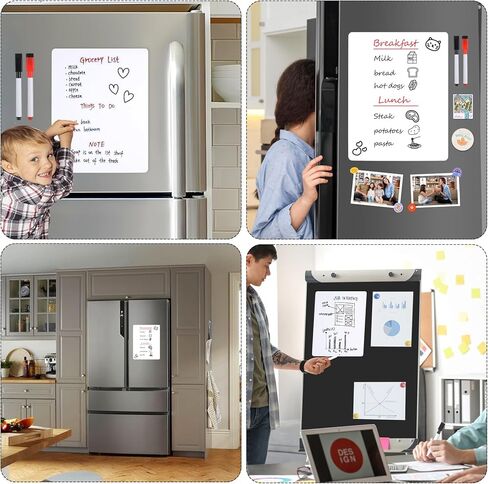 2 حزمة من لوح المسح الجاف المغناطيسي، 11 بوصة × 14 بوصة سبورة بيضاء مغناطيسية للثلاجة/المخطط، لوحة مسح جافة مغناطيسية لقائمة البقالة لمذكرات المطبخ المنزلي، قائمة البقالة، 5 علامات وممحاة in Kuwait
