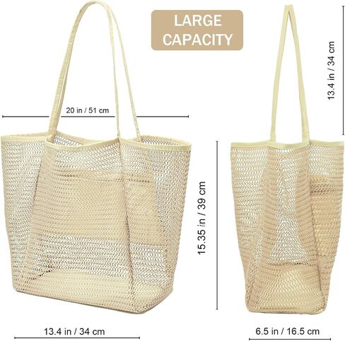 Beach Bag for Women Mesh Beach Tote Bag Casual Large Foldable Shoulder Handbag Hobo Bag for Vacation in Saudi Arabia