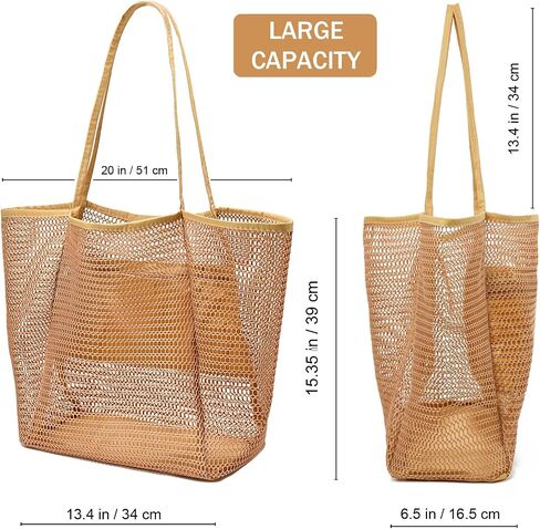 Beach Bag for Women Mesh Beach Tote Bag Casual Large Foldable Shoulder Handbag Hobo Bag for Vacation in Saudi Arabia