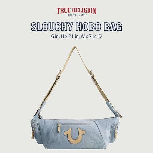 True Religion Women's Shoulder Bag Purse, Slouchy Hobo Handbag with Adjustable Strap and Horseshoe Logo in Saudi Arabia