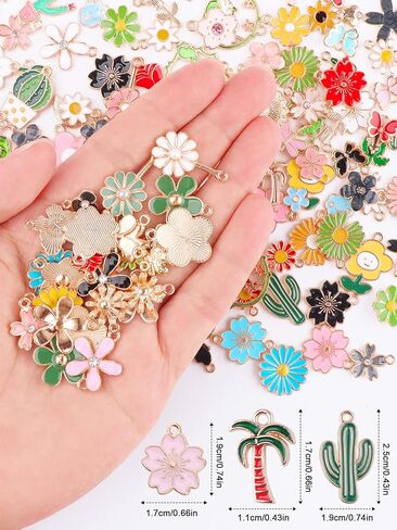 140 قطعة من Kalolary زهرة المينا الربيعية لصنع المجوهرات هدية عيد الفصح زهرة الصيف تحت عنوان المعلقات سوار مطلي بالذهب سحر للأقراط قلادة سوار النبات المعلقات صناعة يدوية in Kuwait