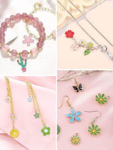 140 قطعة من Kalolary زهرة المينا الربيعية لصنع المجوهرات هدية عيد الفصح زهرة الصيف تحت عنوان المعلقات سوار مطلي بالذهب سحر للأقراط قلادة سوار النبات المعلقات صناعة يدوية in Kuwait