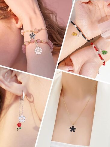 140 قطعة من Kalolary زهرة المينا الربيعية لصنع المجوهرات هدية عيد الفصح زهرة الصيف تحت عنوان المعلقات سوار مطلي بالذهب سحر للأقراط قلادة سوار النبات المعلقات صناعة يدوية in Kuwait