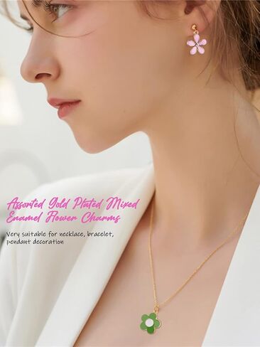 140 قطعة من Kalolary زهرة المينا الربيعية لصنع المجوهرات هدية عيد الفصح زهرة الصيف تحت عنوان المعلقات سوار مطلي بالذهب سحر للأقراط قلادة سوار النبات المعلقات صناعة يدوية in Kuwait