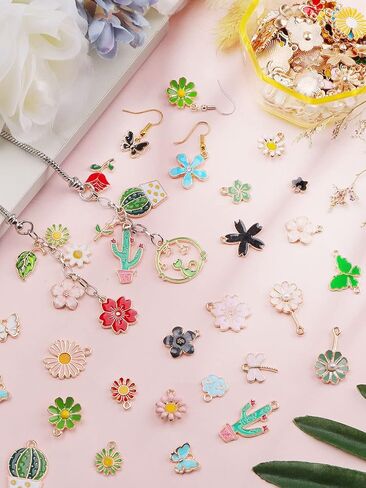 140 قطعة من Kalolary زهرة المينا الربيعية لصنع المجوهرات هدية عيد الفصح زهرة الصيف تحت عنوان المعلقات سوار مطلي بالذهب سحر للأقراط قلادة سوار النبات المعلقات صناعة يدوية in Kuwait