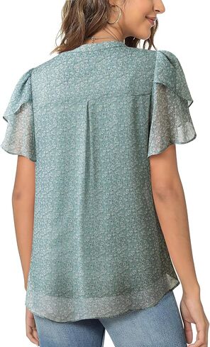 Lotusmile Womens Dressy Chiffon Blouses Summer Puff Petal Short Sleeve Shirts V Neck Casual Work Tops in Kuwait