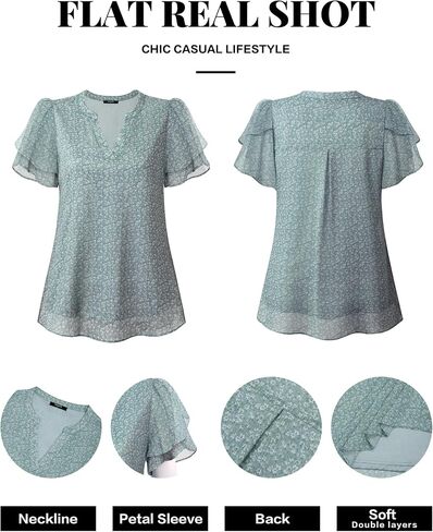 Lotusmile Womens Dressy Chiffon Blouses Summer Puff Petal Short Sleeve Shirts V Neck Casual Work Tops in Kuwait