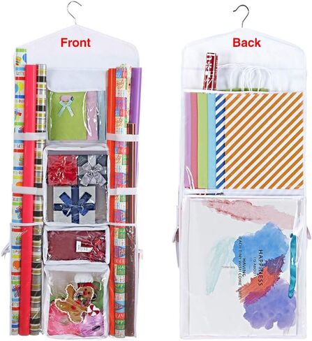 ProPik Hanging Double Sided Wrapping Paper Storage Organizer With Multiple Pockets Organize Your Gift Wrap, Gift Bags Bows Ribbons 40"X17" Fits 40 Inch Rolls Clear PVC Bag (Black) in Saudi Arabia