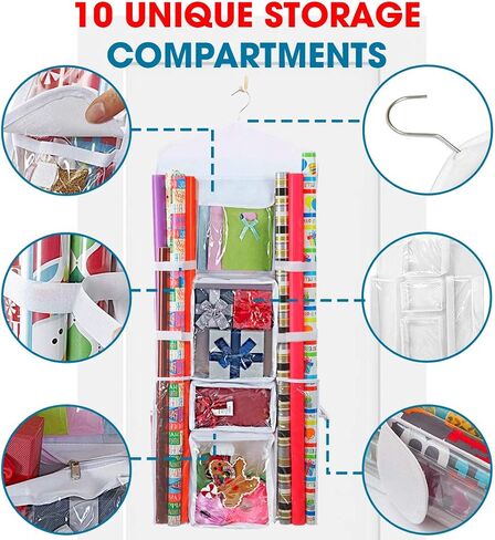 ProPik Hanging Double Sided Wrapping Paper Storage Organizer With Multiple Pockets Organize Your Gift Wrap, Gift Bags Bows Ribbons 40"X17" Fits 40 Inch Rolls Clear PVC Bag (Black) in Saudi Arabia