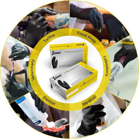 قفازات 1st Choice 5 مل للاستعمال مرة واحدة، قفازات فحص النتريل السوداء، علبة كبيرة تحتوي على 1000 قفاز، يمكن التخلص منها، خالية من اللاتكس، آمنة للعلاج الكيميائي in Kuwait