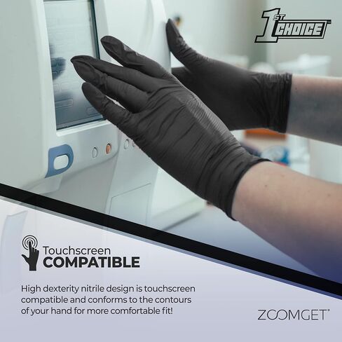 قفازات 1st Choice 5 مل للاستعمال مرة واحدة، قفازات فحص النتريل السوداء، علبة كبيرة تحتوي على 1000 قفاز، يمكن التخلص منها، خالية من اللاتكس، آمنة للعلاج الكيميائي in Kuwait