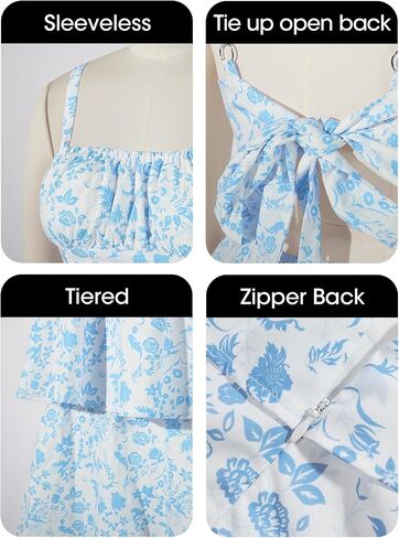 Fisoew Womens Floral Maxi Dresses Spaghetti Strap Casual Sleeveless Ruffle Flowy Tiered Dress in Kuwait