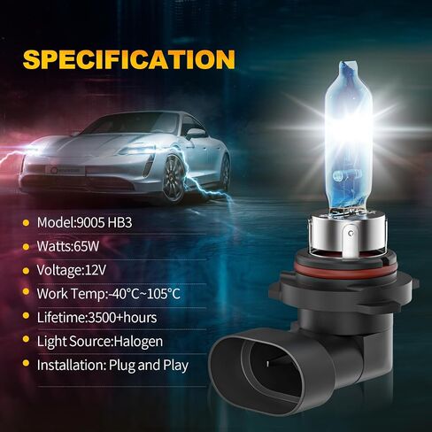 9005 Headlight Bulbs, 65W Super Bright 9005/HB3 Halogen Headlight Bulb, IP67 Waterproof, High/Low Beam Headlight Bulb and Fog Light Bulb Halogen Replacement Bulbs, Pack of 2 in Saudi Arabia