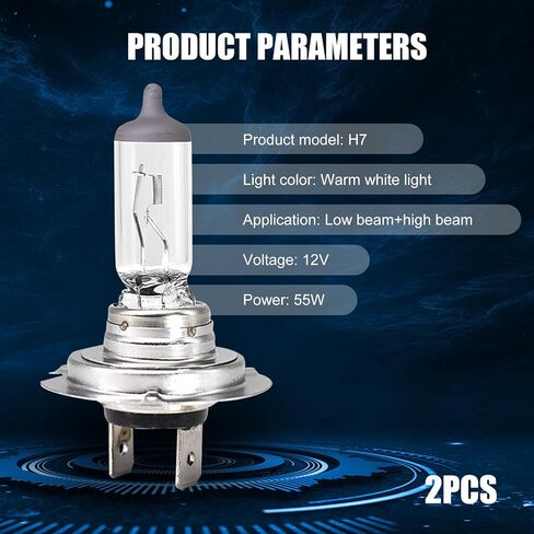 2 PCS H7 Automotive Halogen Bulb, 12V 55W 60,000 Hours Service Life High-transmission Quartz Glass High Low Beam, Lighting Replacement Accessories, Compatible with Most Car Models (White) in Saudi Arabia