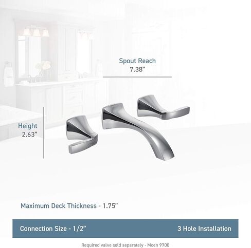 Moen Voss Brushed Nickel Two-Handle Wall Mount Bathroom Faucet Trim Kit, Valve Required, T6906BN in Saudi Arabia
