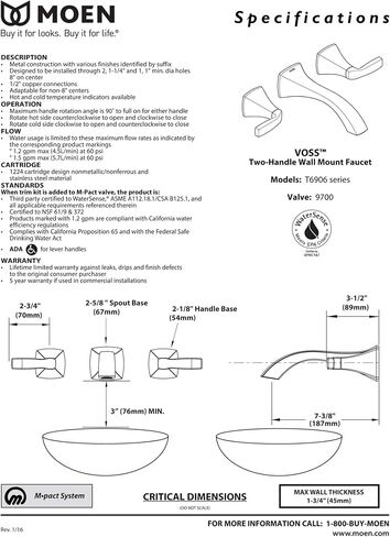 Moen Voss Brushed Nickel Two-Handle Wall Mount Bathroom Faucet Trim Kit, Valve Required, T6906BN in Saudi Arabia