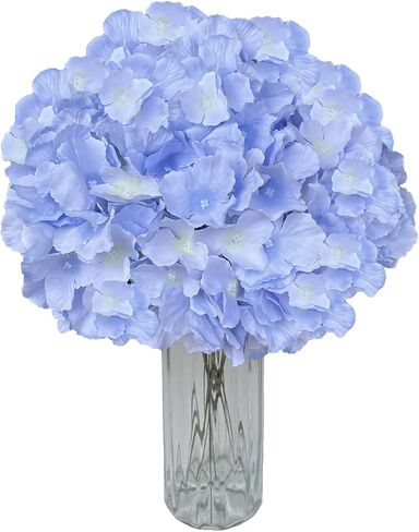 SVENJBB Hydrangea Artificial Flowers, Pack of 10 Silk Hydrangea Flowers with 54 Petals and Long Stems for Home Décor, Wedding Party, Table Settings and DIY Projects (Blue) in Saudi Arabia
