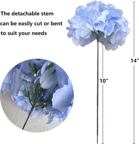 SVENJBB Hydrangea Artificial Flowers, Pack of 10 Silk Hydrangea Flowers with 54 Petals and Long Stems for Home Décor, Wedding Party, Table Settings and DIY Projects (Blue) in Saudi Arabia