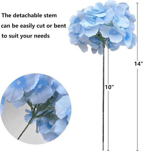 SVENJBB Hydrangea Artificial Flowers, Pack of 10 Silk Hydrangea Flowers with 54 Petals and Long Stems for Home Décor, Wedding Party, Table Settings and DIY Projects (Blue) in Saudi Arabia