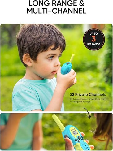 أجهزة اتصال لاسلكية قابلة لإعادة الشحن للأطفال أجهزة اتصال لاسلكية طويلة المدى للأولاد والبنات من سن 3 إلى 12 عامًا ألعاب عيد الميلاد - سماوي/أصفر in Kuwait